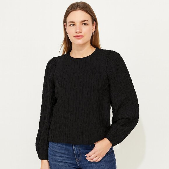 Express Sweaters - Express Black Jacquard Puff Sleeve Top Sweater Size Large